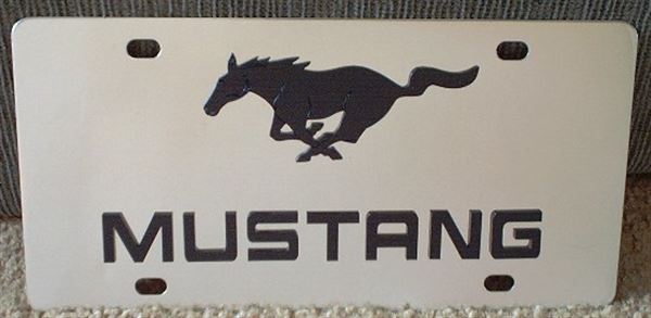 Mustang script w/ running horse Black s/s plate